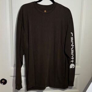 Carhartt K231 loose-fit heavyweight long-sleeve logo t-shirt in Brown